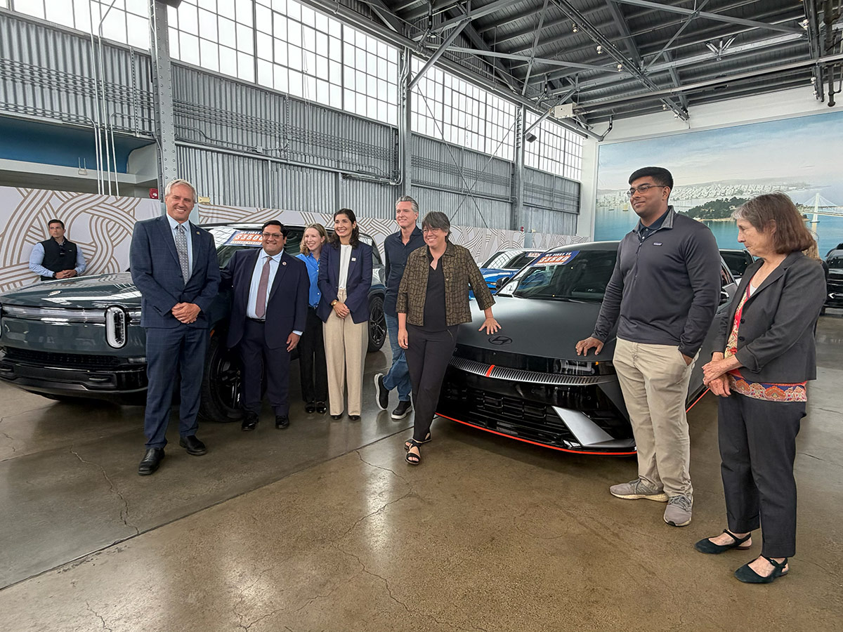 Governor Gavin Newsom and Senator Jesse Arreguín promote incentives to make electric vehicle ownership more affordable.