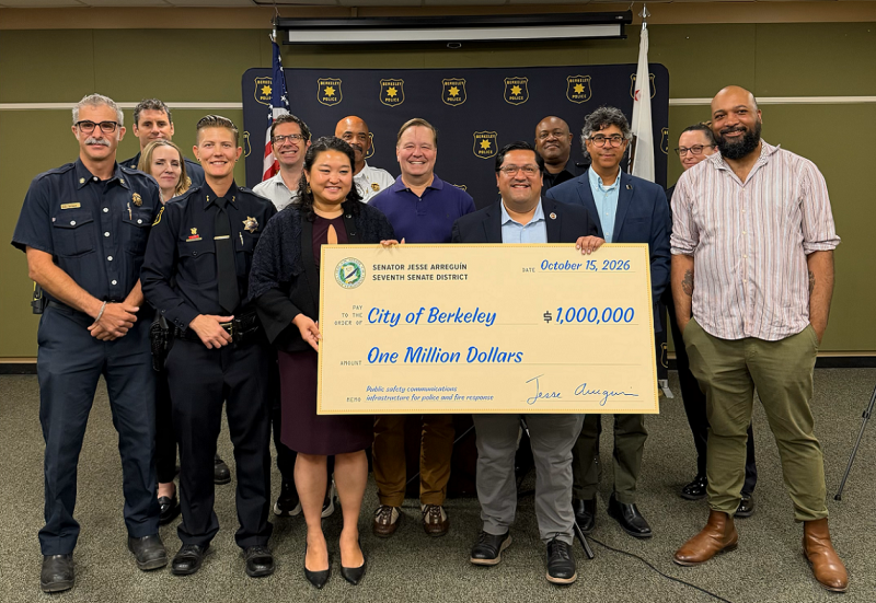 Senator Arreguin joins Berkeley Mayor Ishii, Councilmembers, and first responders in presenting a $1 Million check.